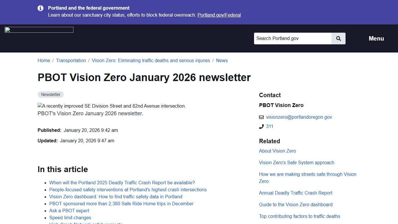 PBOT Vision Zero January 2026 newsletter | Portland.gov